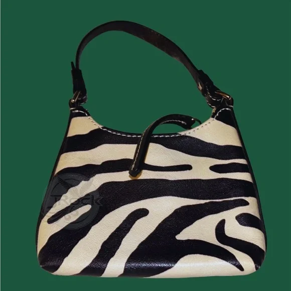 Dooney & Bourke Zebra-Print Bitsy mini Bag. Black and light tan - Picture 2 of 4
